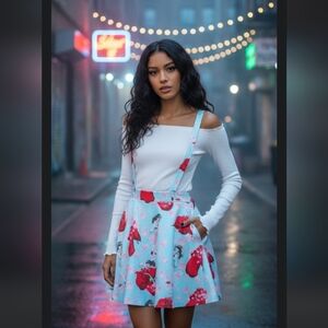 Like New Hot Topic Anime Blue and Pink Overall Suspender Dress Look